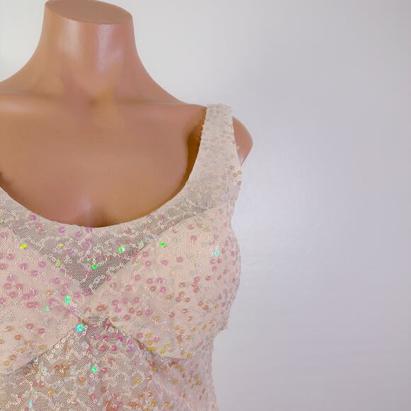 Nightway Sequin Scoop Neck Gown Maxi Dress Sheer Prom Gatsby Champagne Sz 8 NWT - Picture 3 of 13